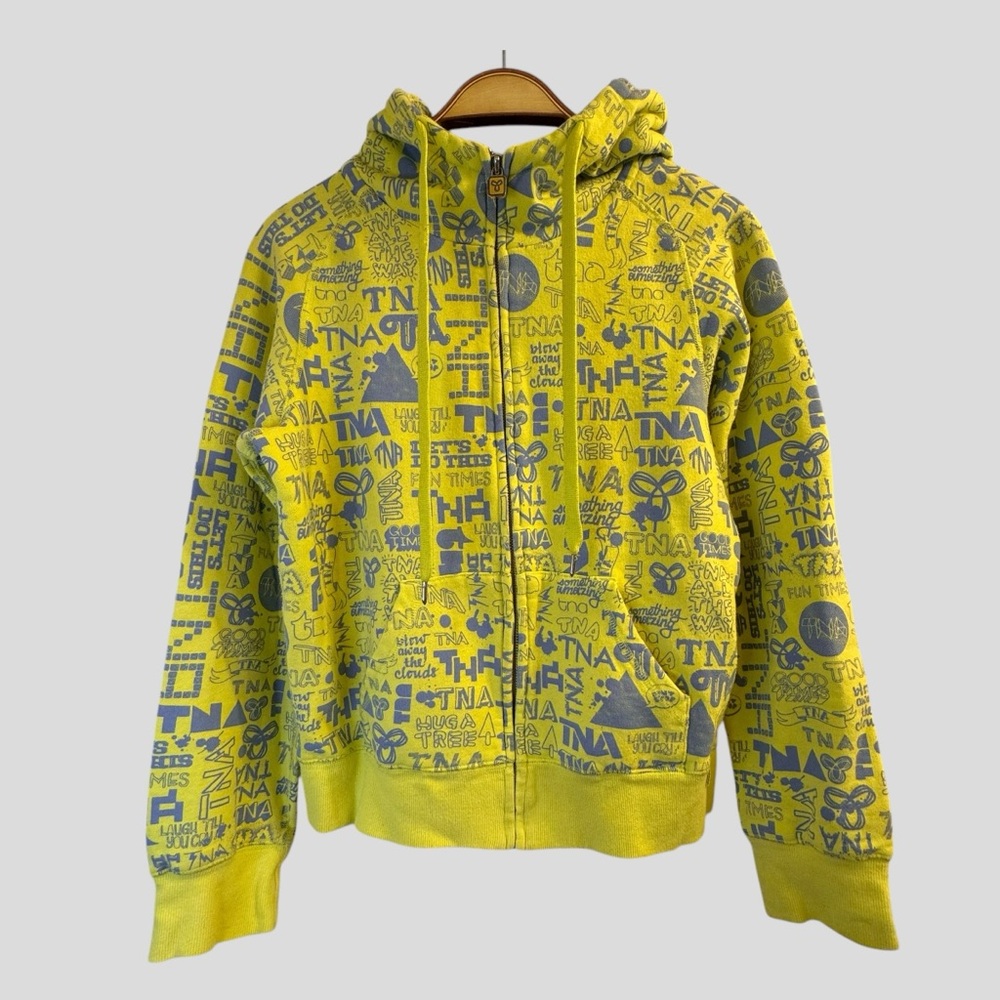 𝅺Aritzia TNA Youth Hoodie Size M Yellow and Gray Full Zip Pockets